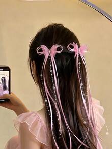 2 piezas/Set Pinzas para el cabello con lazo de borla de cinta púrpura ultra-hada, accesorios para el cabello atmosféricos - Adecuado para mujeres y niñas, esencial diario - Multicolor - Ver 15