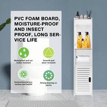 Mobiletto da bagno a pavimento, impermeabile, autoportante, mobiletto contenitore sottile bianco con ripiano e 1, mobiletto multiuso per riporre carta igienica, shampoo e asciugamani, bianco - Bianco - Visualizzare 5