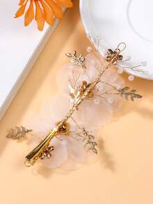 1 pieza Pinza para peinado de dama de honor de temporada de bodas con decoración de flor de perla y strass, adecuada para boda, fiesta o actuación con vestido - Beis - Ver 5