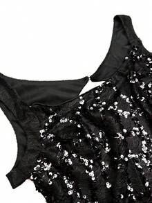 UNITHORSE Women's Cutout Waist Sequin & Beaded Decor Tank Dress, Elegant & Sophisticated - Black - View 6