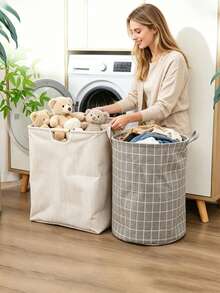 1/2/3/4pcs Striped + Plaid Set Large Capacity Portable Foldable Laundry Basket, Suitable For Clothing Storage, Laundry Table Desktop Accessory Storage, Dirty Clothes Basket, Home Bathroom Laundry Basket, College Dormitory Essential Bedroom Decor - Multicolor - View 7
