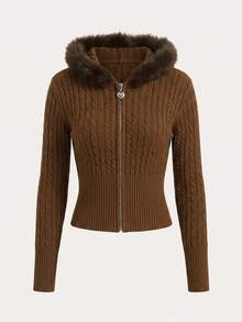 Women's Knitted Off-Shoulder Polka Dot Long Sleeve Pullover Sweater, Suitable For Autumn Wear - Brown - View 6