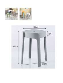 1 Nordic-Style Plastic Round Stool, Stackable For Home Use, Thickened Non-Slip Four-Legged Dining Chair. - Grey - View 7