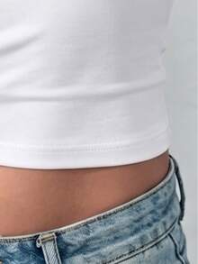 HUTENER Spring Summer Autumn Women's T-Shirt, Solid Color V-Neck Slim Fit Flattering Casual Comfortable Women's White Top, Suitable For Holiday/Home, Autumn - White - View 9