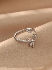 Anillo de mujer con diseño de libélula y hoja chapado en oro de 18K, anillo ajustable abierto resistente a la decoloración, joyería de boda única, adecuado para vacaciones, fiestas y accesorios de baile, regalo perfecto de cumpleaños/aniversario para novia/mamá/mejor amiga - Varios - Ver 7