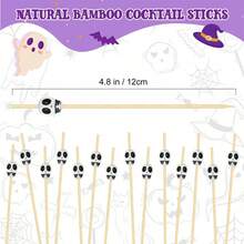 400pcs/200pcs/50pcs/20pcs/10pcs White Halloween Skull Shaped Bamboo Decorative Picks, Natural Raw Bamboo Material, Precision Polished No Burrs, Dark Humorous Skull Head Design, Suitable For European Halloween Theme Party, Western Restaurant Cold Dish Plating, Home Party Fruit Dessert, Holiday Gathering Snack Plating Atmosphere Decoration Props - Multicolor - View 4