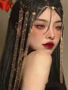 Bohemian Tassel Chain Headpiece, Vintage Gold Forehead Chain, Long Tassel Hair Accessory, Suitable For Cosplay And Party - Multicolor - View 3