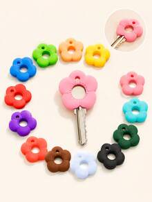 Multicolor Flower Shape Silicone Key Caps Set, Durable Color-Coded Key Covers, Easy Install Key Identifier Protectors For Key Management, Cute Keychain Accessories For Home Office Use, Sweet Gifts For Sisters Friends & Valentine's Day - Multicolor - View 1