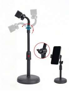 1pc/Adjustable Rotating Phone Stand Waterproof ABS Desktop Tripod, Phone Video/Live Streaming Holder, Effortless Stand, Phone Holder (Refer To Page Video For Installation Steps), Gift, Present, Fixed Stand - Black - View 7