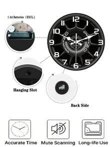 1pc Wooden Silent Wall Clock | 2D Printed Racing Wheel Design, Modern Luxury Style, Suitable For Living Room, Kitchen, Office Decoration, Battery Powered (AA Batteries Not Included), 25.4-40.64 Cm Options - A - View 5