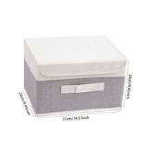 1pc Washable Linen Fabric Foldable CD Storage Box, Collapsible Storage Bin, Toy Storage Basket With Lid, Laundry Basket - White and Gray - View 9