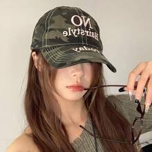 1pc New Korean Style Personalized Letter Camouflage Embroidered Baseball Cap, Small Face Effect, Fashion Casual Versatile Streetwear Cap For Women - Multicolor - View 7