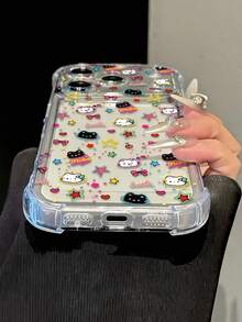 Cute Cartoon Cat Pattern Transparent Four-Corner Anti-Drop Phone Case, Compatible With IPhone 17 16 15 14 13 12 11 Pro Plus Pro Max Series Phone Models - Clear - View 4