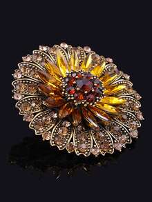 1pc Exaggerated Sunflower Brooch, Luxury Elegant Design Pin Clothing Accessory Corsage - Gold - View 3