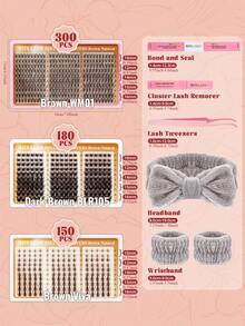 RITALASH 630PCS Brown Lash Clusters Kit Natural Wispy Lashes Cluster Dark Brown Eyelash Clusters Kit Large Pack Set For DIY Waterproof & Long - Lasting (WM01-BLR105-Viva) - Brown - View 2