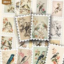36PCS Vintage Bird & Floral Stickers, Retro Botanical Style & Nature Aesthetic Cutout Sticker Set For Journals, Scrapbook, Planner & Decor - Stamp - View 10