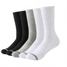 1/5/10 Pairs Men's Mid-Calf Sports Socks, Double Stripe Decoration, Unisex Fitness Gear, Durable Material, Casual Wear, Fitness Enthusiasts, Solid Color Versatile Fashion Long Socks, Comfortable Socks - Multicolor - View 13