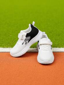 1 Pair Kids' Breathable Mesh Running Shoes, Spring/Summer, Kindergarten Versatile Hook & Loop Sneakers - White - View 3