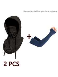 2/4Pcs UV Protection Sun Protection Hooded Face Cover Arm Sleeves Set, Breathable Cooling Neck Gaiter With Drawstring, Sun Screen Head Cover & Ice Sleeves For Driving, Cycling, Fishing Outdoor Activities - Multicolor - View 12