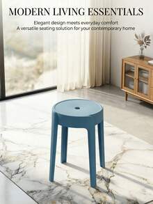 1 Nordic-Style Plastic Round Stool, Stackable For Home Use, Thickened Non-Slip Four-Legged Dining Chair. - Baby Blue - View 1