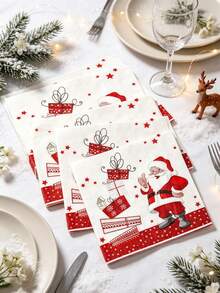 20pcs/1pc Santa Claus And Gift-Patterned Napkins-Convenient, Decorative Paper Napkins For Christmas Dining Tables; Suitable For Use In Homes, Restaurants, Hotels, And Cafes During Christmas And New Year's Celebrations. - One Size Fits All - View 5
