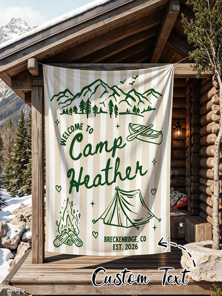 客製化露營主題單身女派對掛毯 個性化女孩週末旅行背景布 Last Trail 夏季湖畔妻子生活 Bach 裝飾