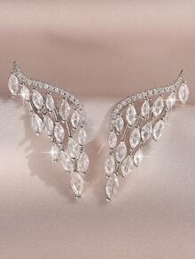 1 Pair Fashionable Exquisite Wing-Shaped Cubic Zirconia Teardrop Bridal Earrings, Engagement Anniversary Gift, Daily Commute Women's Copper Earrings - White - View 6