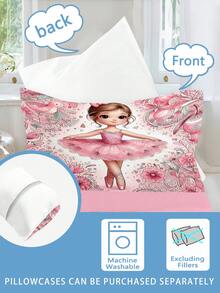 2/3PCS Kids Custom Name Pink Ballerina Floral Print Soft Polyester Wrinkle Resistant Zipper Duvet Cover Set, Cute Girly Princess Style Bedding Set For Girls Bedroom All Seasons - Multicolor - View 7