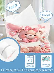 2/3PCS Girls Custom Name Pink Bow Bear Floral Balloon Print Polyester Zipper Resistant Duvet Cover Set, Sweet Girly Cartoon Bedding Set For Kids Bedroom All Seasons - Multicolor - View 9