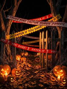 9-Meter Halloween-Themed Warning Tape, Outdoor Garden Safety Line Decoration, Warning Pattern, Suitable For Garden Decoration, Outdoor Decoration, Home Decoration, Halloween Decoration, Horror Scene. - View 6