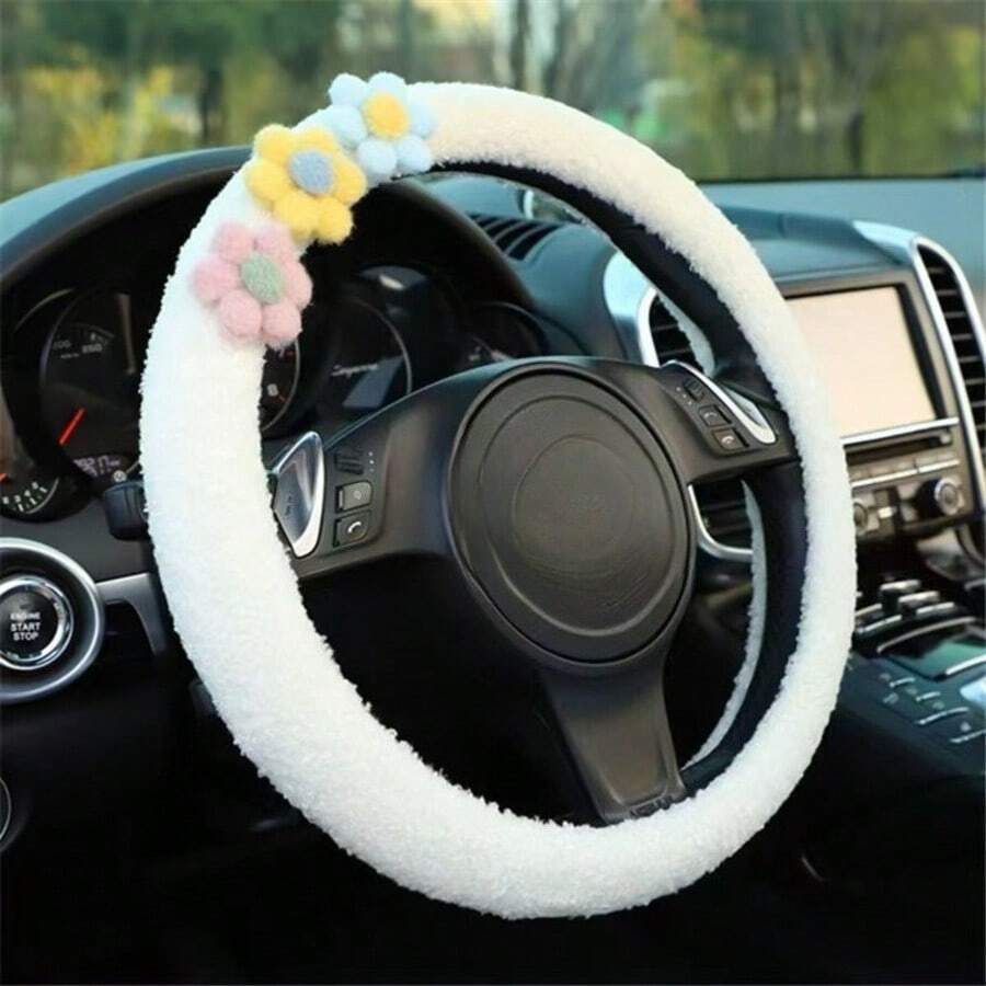 1pc Flower Car Anti-Slip Steering Wheel Cover With Inner Ring, Fresh Style Car Accessory - Multicolor - View 1