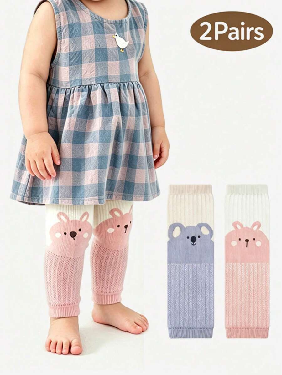 2 Pairs Thin Mesh Breathable Baby Knee Leg Warmers, Infant Crawling Anti-Fall Anti-Mosquito Long Leg Warmers - Multicolor - View 1
