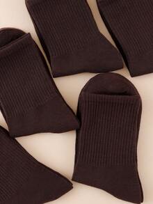1/6 Pairs Unisex Solid Brown Maillard Color Comfortable High Elasticity Mid-Calf Socks, Suitable For Commuting, All-Season Wear, Sweat-Absorbent, Breathable - Brown - View 3
