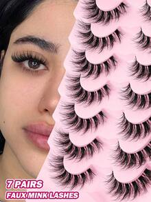 MAANGE 7 Pairs Segmented Fluffy False Eyelashes, 11-16mm, Cartoon Style False Eyelashes, Transparent Band False Eyelashes, Soft 3D Faux Mink False Eyelashes, Lightweight Fluffy Faux Mink False Eyelashes, Strip False Eyelashes, Suitable For Daily Use, Women's Travel, Party, Work And Other Occasions, False Eyelashes, Eyelashes - Black - View 6