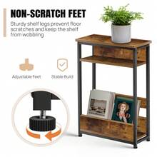 3-Tier Small End Table Slim Side Table For Small Spaces, Narrow Bedside Table Modern Sofa Side Table Slim Coffee Table Nightstand With Magazine Rack For Bedroom Living Room Office, Easy To Assemble - Rust Brown - View 4