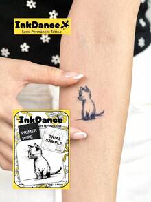 1組「Curious Ink Kitten」新科技紋身貼，臨時紋身，半永久，仿真紋身，防水且持久，逼真設計，The Monarch's Roar，植物基配方，InkDance，Ink Dance 禮品節身體藝術 MNF197 - 黑色 - 查看 7