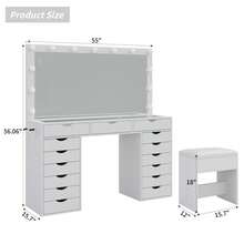 FUSOU 15 Drawers Dressing Table With Power Outlet, Makeup Vanity With  Mirror And 13 LED Lights, 3 Color Modes, Adjustable Brightness, Glass Top Vanity For Dressing Room Bedroom - White - View 3