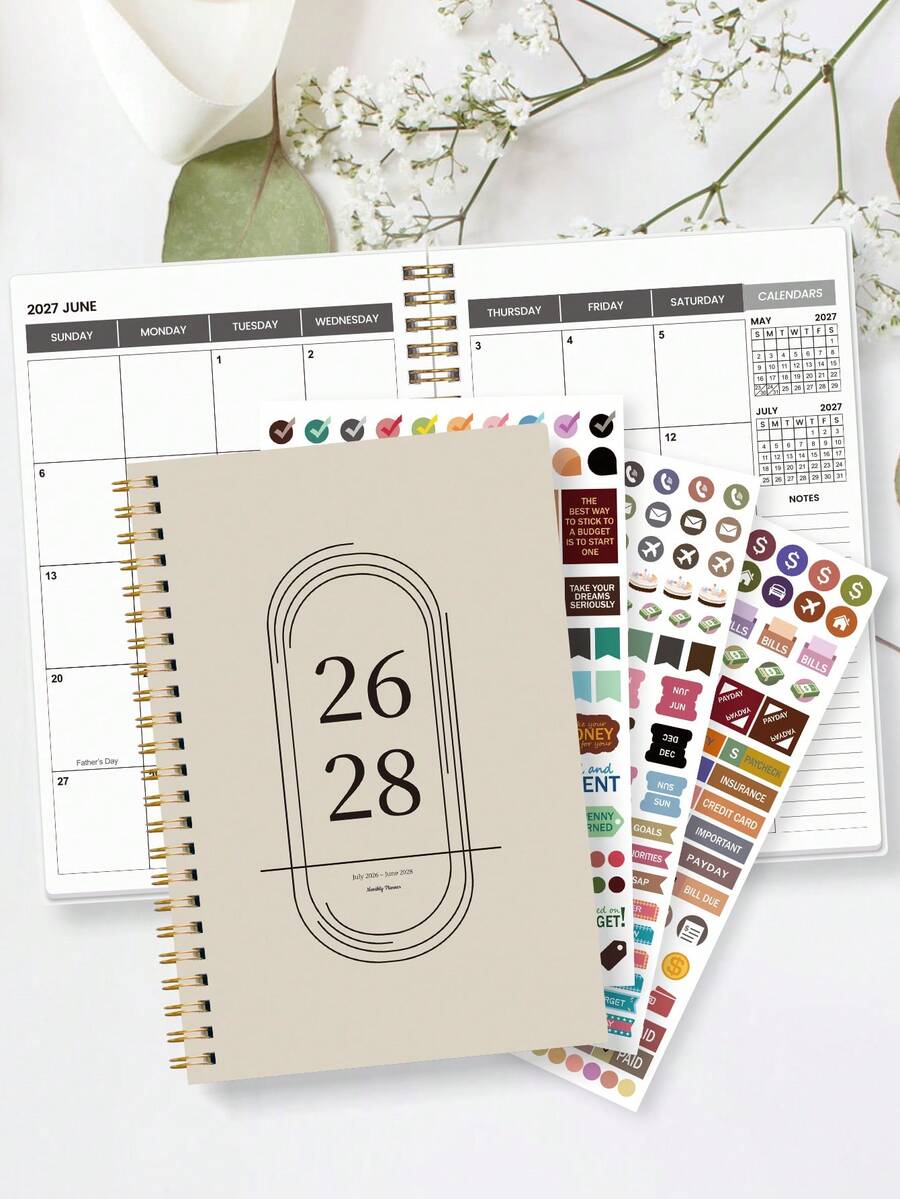 1PC Weekly And Monthly Academic Year Teacher Lesson Planner Calendar, July 2026 - June 2028, Simple Monthly Weekly Daily Planner Notebook With Large Girds & Notes,Office Supplies,Back To School Supplies