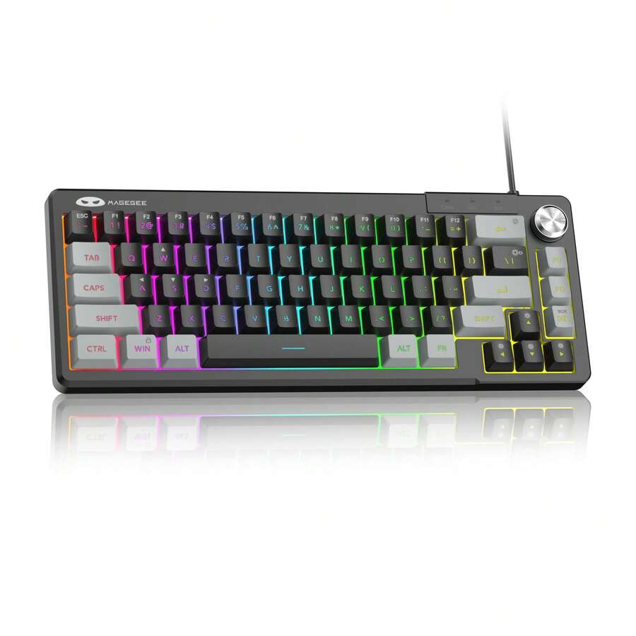 MAGEGEE TS68 Mechanical Feel Keyboard, Win Compatible, Cool RGB Lighting, 19-Key Anti-Ghosting, Ergonomic Design, Multi-Function Knob, 66-Key - View 1