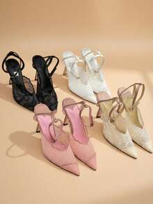 Red Yellow Green Blue Gradient Rainbow Colorblock Pointed Toe Low Vamp Ultra Thin High Heel Sexy Pumps Basic Style - Black - View 4