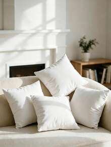 Set Of 4 White Square Throw Pillows (45x45cm), Decorative Sofa Cushions. Soft Polyester Fabric With Plush Texture, Perfect For Beds And Sofas To Enhance Comfort And Modern Style. Decorative Accent Pillows Feature Vacuum-Packed Inner Cores. - 1PC - 查看 1