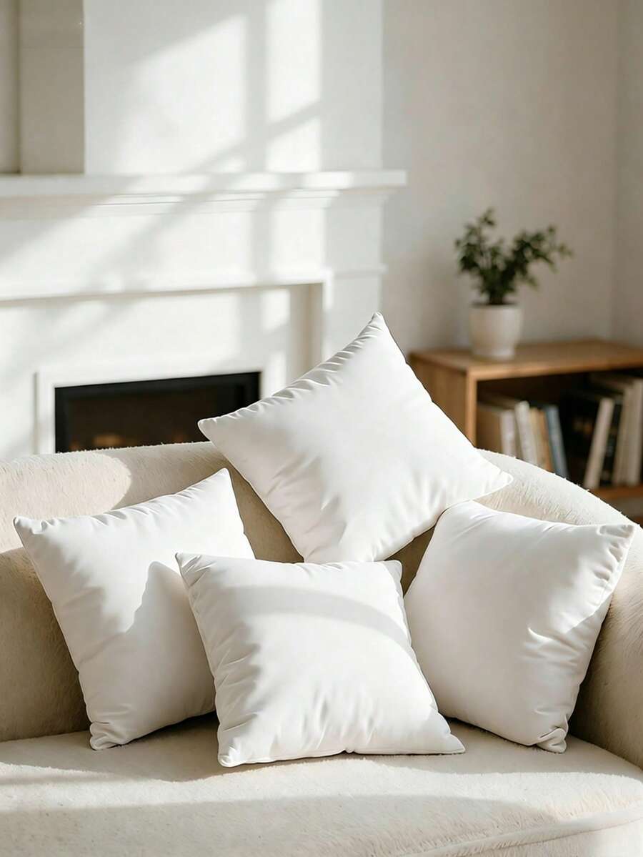 Set Of 4 White Square Throw Pillows (45x45cm), Decorative Sofa Cushions. Soft Polyester Fabric With Plush Texture, Perfect For Beds And Sofas To Enhance Comfort And Modern Style. Decorative Accent Pillows Feature Vacuum-Packed Inner Cores. - 1PC - 查看 1