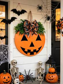 Halloween Pumpkin Door Decor - Orange Jack-O'-Lantern With Bow, No Power Required, Easy To Display Indoors And Outdoors - Thanksgiving And Halloween Party Decoration - Lightweight And Durable Autumn Home Decor, Front Door Decoration, Seasonal Decor - Multicolor - View 5