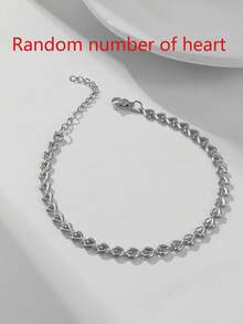 1pc Women's Layered Style Stainless Steel Heart Tassel Waterproof Beach Vacation Bracelet, Daily Gift Accessory (Random Heart Quantity, No Gift Box) - Silver - View 3