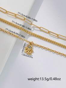 3pcs/Set Women's Bracelet Set, Bohemian Summer Beach Vacation Style, Golden Plated Multi-Layer Basic Chain, Paperclip Chain, Cuban Chain, Copper Inlaid Zirconia Octopus Pendant, Multi-Layer Stackable Bracelet Set, Ocean Series Bracelet Jewelry Gift - Yellow Gold - View 3