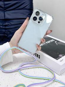 Transparent Anti-Drop Phone Case With Adjustable Colorful Crossbody Lanyard, Clear Protective Cover For IPhone Series - Colorful Purple - View 2