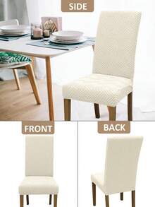 1PC/4PCS Solid Color Jacquard Chair Covers, Removable Elastic Dining Chair Covers, Suitable For Dining Room, Living Room, Home Decor - Beige - View 4
