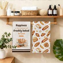 2 piezas de toallas de cocina con patrón vintage de acuarela con tema de panadería, 40*60cm de material de microfibra suave, toallas de té para cocinar y hornear a diario, adecuadas para cocina del hogar, restaurante, camping al aire libre, limpieza de mesa, accesorios de paño de platos, regalo festivo - Multicolor - Ver 7