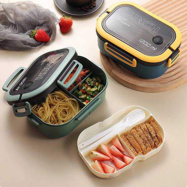 Adult Lunch Box, Unisex Lunch Box, 1200ml Leak-Proof Double Layer With Handle Lunch Box, Reusable Lunch Box, Microwave/Dishwasher , Back To School Student Supplies, Snack Box With Utensil Set, Blue/Red/Green/White