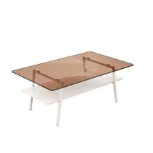Coffee Table Made Of Tempered Glass, Rectangular Coffee Table, Metal Legs, Modern Living Room Table, H42.5/W98/D58 Cm - 棕色+白色 - 查看 9